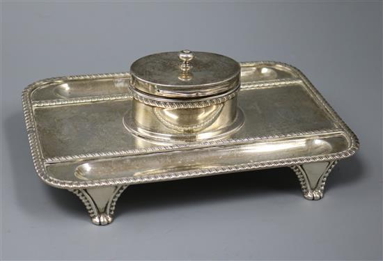 A late Victorian silver inkstand, Goldsmiths & Silversmiths Co, London, 1890,